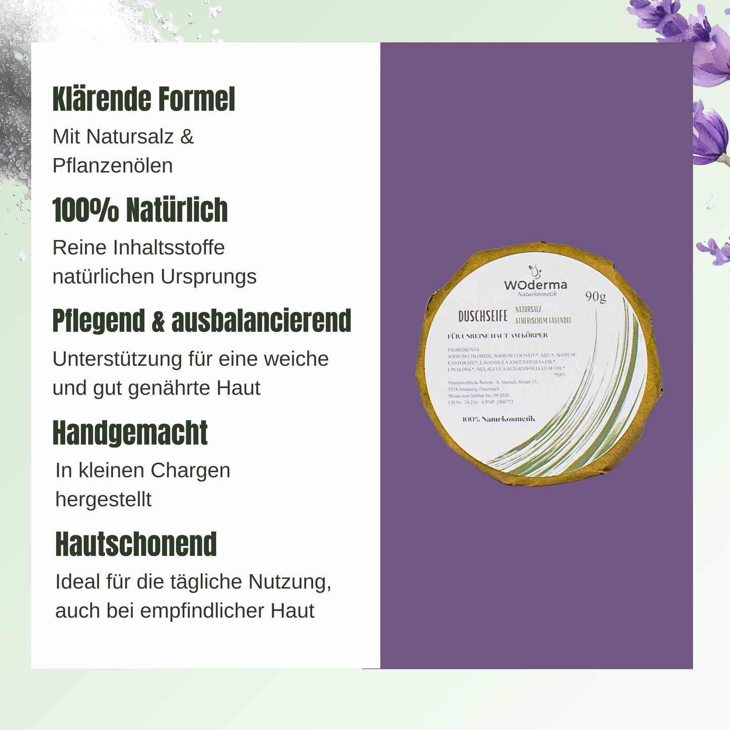 Duschseife mit BIO Lavendelöl und Natursalz - Wild Origins